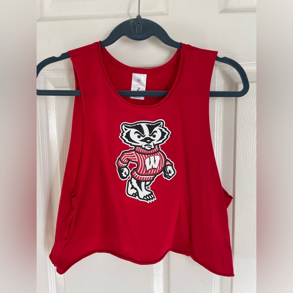 Red Sleeveless Top with Wisconsin Badgers Bucky Badger